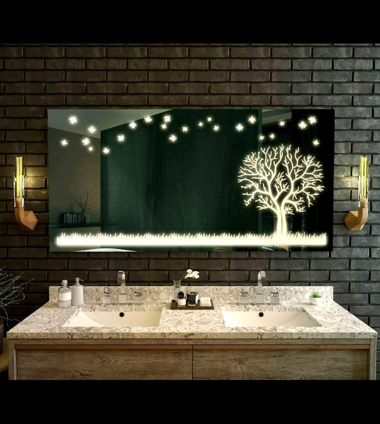 Wall Mounted LED Mirrors Rectangle Flower Design with LED Lights